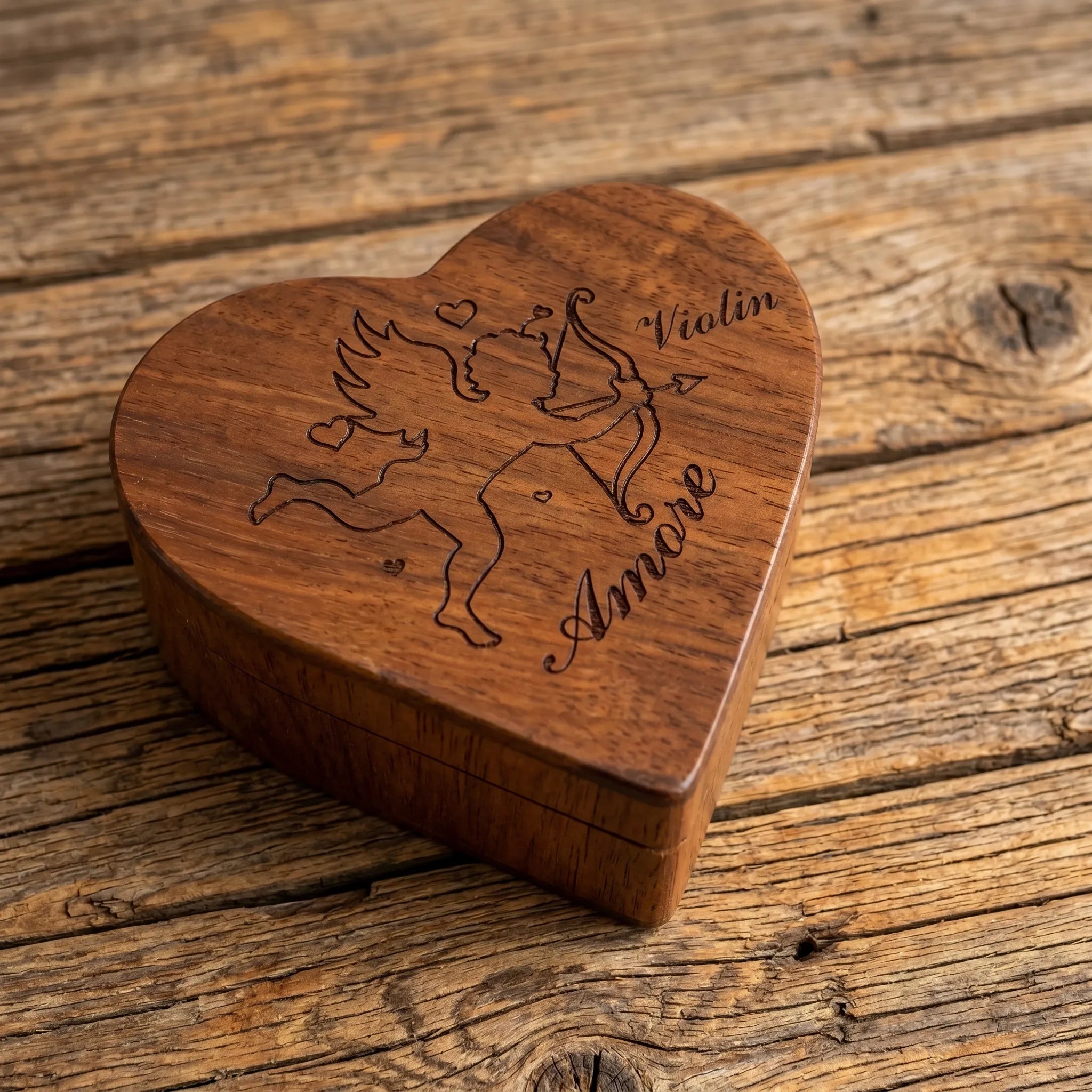 Colophane "AMORE" pour Violon, Alto ou Violoncelle - Boîte Cœur en Bois de Bruyère