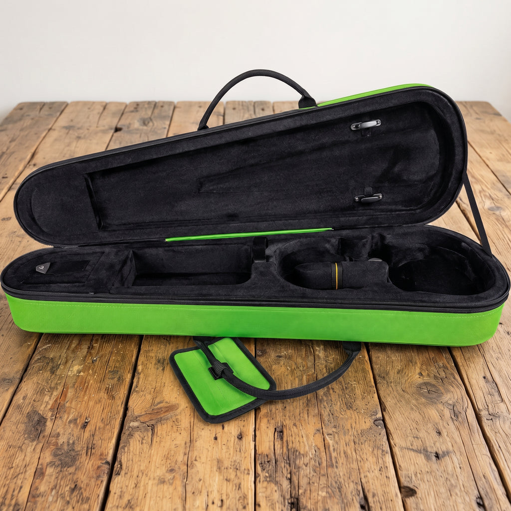 Étui violon 1/2 forme trapèze vert foncé et noir SEB-F12-VDB