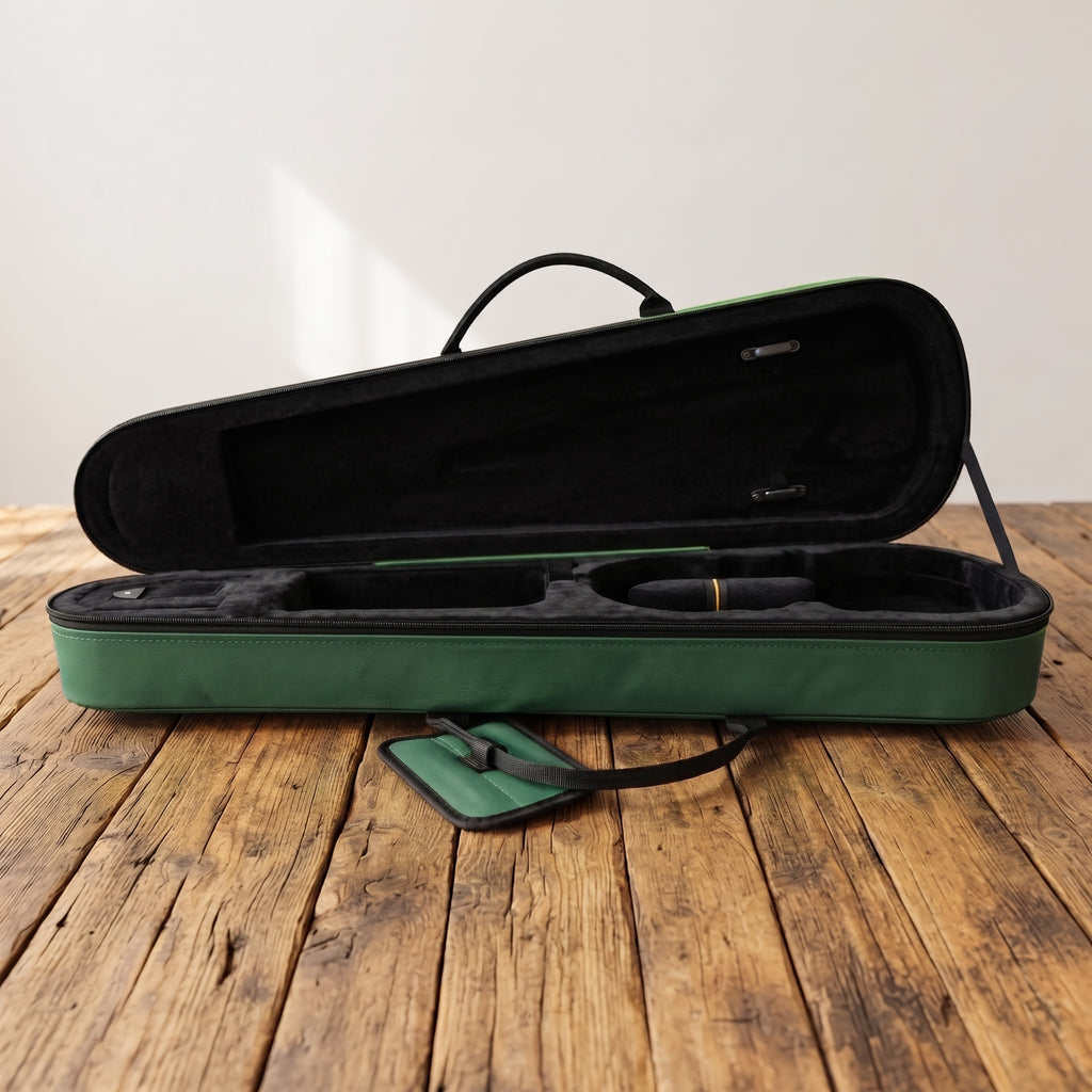 Étui violon 1/4 forme trapèze vert et noir SEB-F14-VB