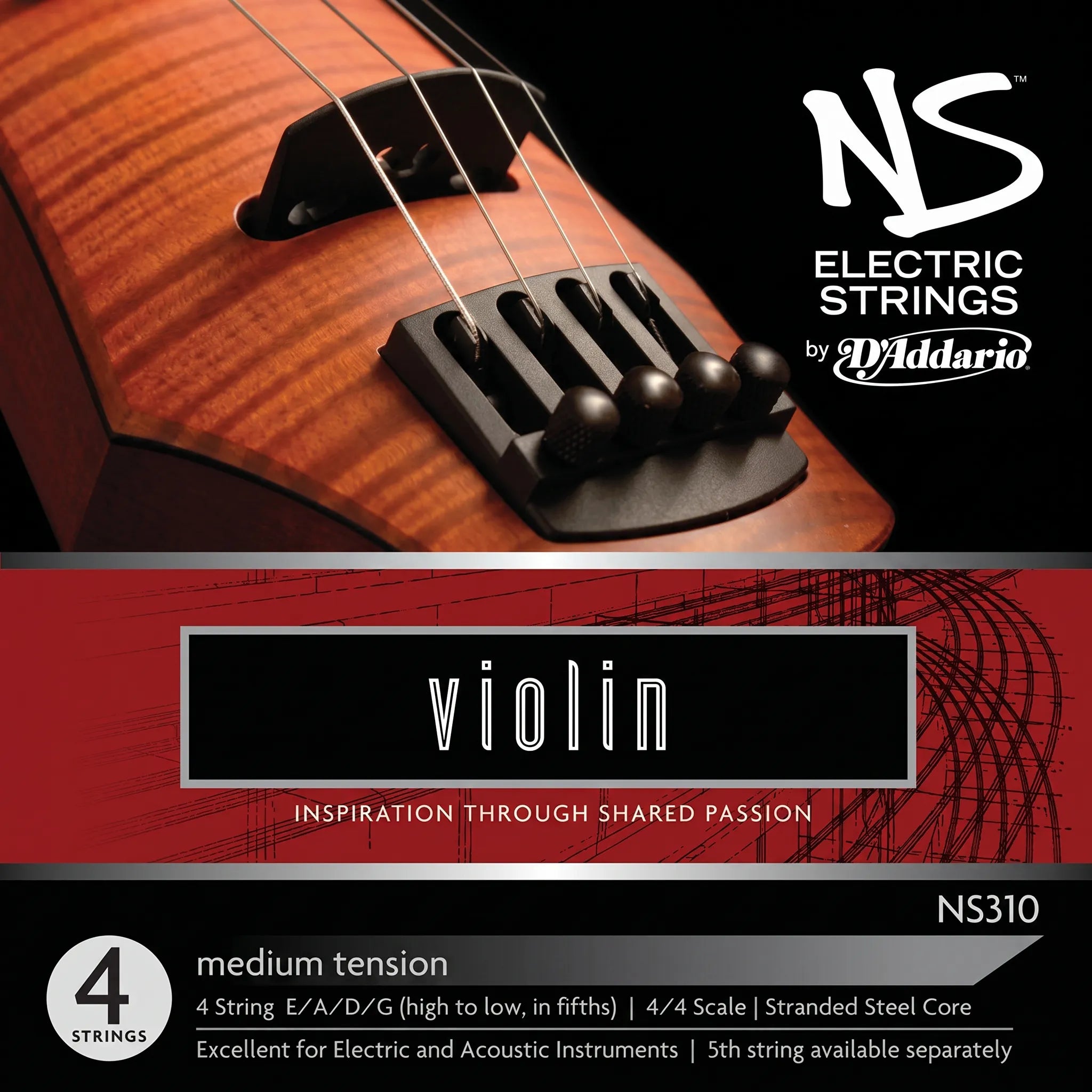 Jeu de cordes Violon 4/4 D'Addario NS Electric - Tension Moyenne (NS310)