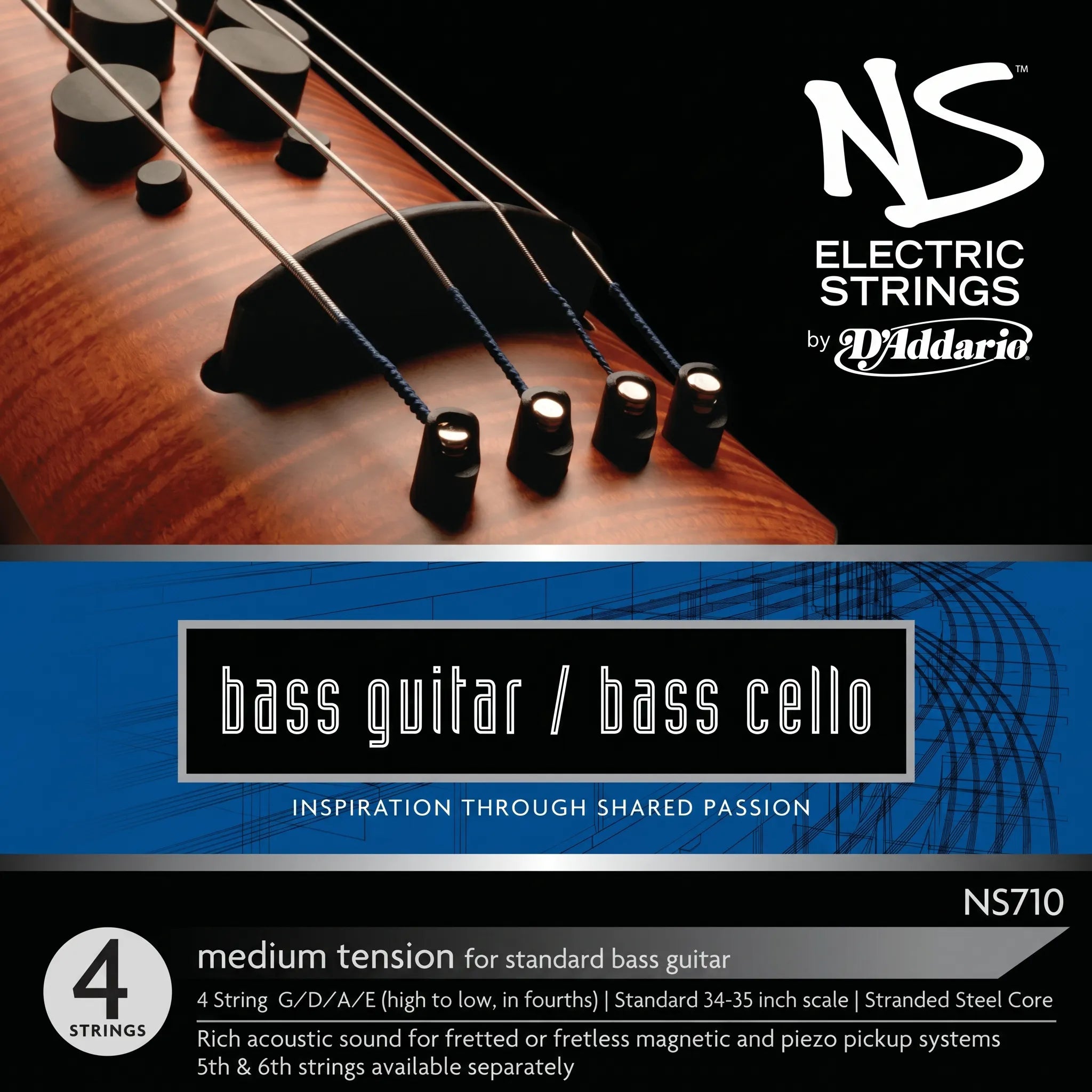 Jeu de cordes Violoncelle 4/4 D'Addario NS Electric - Tension Moyenne (NS710)